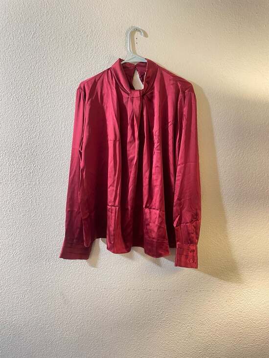 LILYSILK Tops - LILYSILK Barbados Cherry Silk High Neck Scarf Blouse